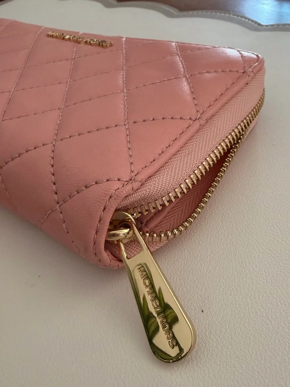 Michael Kors Quilted Rose Pink Leather Wristlet with Gold hardware